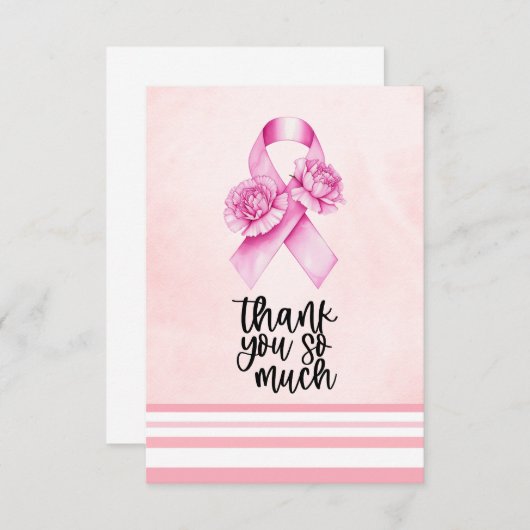 Rosa Ribbon Brustkrebs Bewusstsein mit Blume Dankeskarte (Vorne/Hinten)