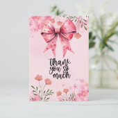 Rosa Ribbon Brustkrebs Bewusstsein mit Blume Dankeskarte (Stehend Vorderseite)