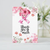 Rosa Ribbon Brustkrebs Bewusstsein mit Blume Dankeskarte (Stehend Vorderseite)