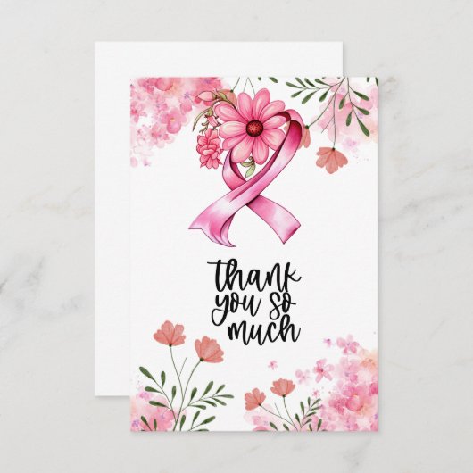 Rosa Ribbon Brustkrebs Bewusstsein mit Blume Dankeskarte (Vorne/Hinten)