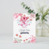 Rosa Ribbon Brustkrebs Bewusstsein mit Blume Postkarte (Stehend Vorderseite)