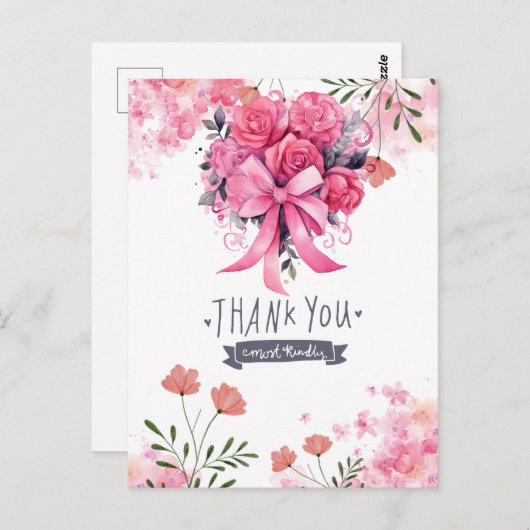 Rosa Ribbon Brustkrebs Bewusstsein mit Blume Postkarte (Vorne/Hinten)