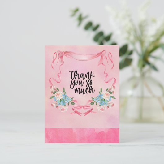 Rosa Ribbon Brustkrebs Bewusstsein mit Blume Postkarte (Stehend Vorderseite)