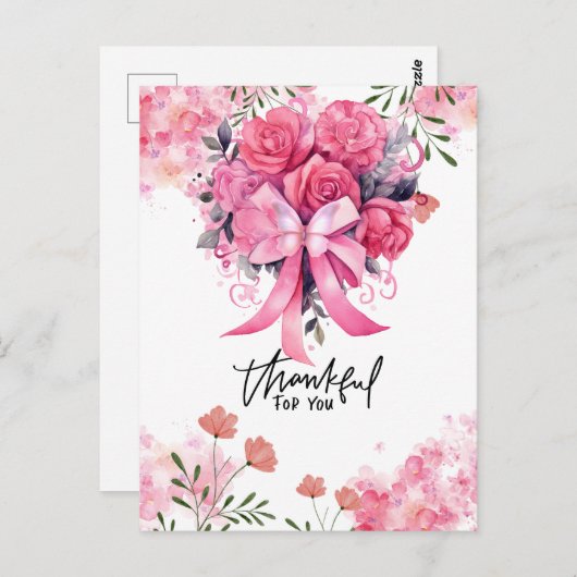 Rosa Ribbon Brustkrebs Bewusstsein mit Blume Postkarte (Vorne/Hinten)