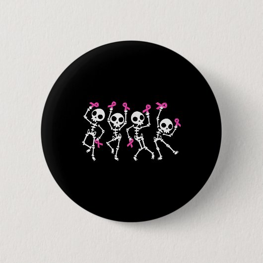 Rosa Ribbon Brustkrebs Bewusstsein Skelett Button (Vorderseite)