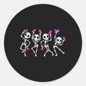 Rosa Ribbon Brustkrebs Bewusstsein Skelett Runder Aufkleber (Vorderseite)