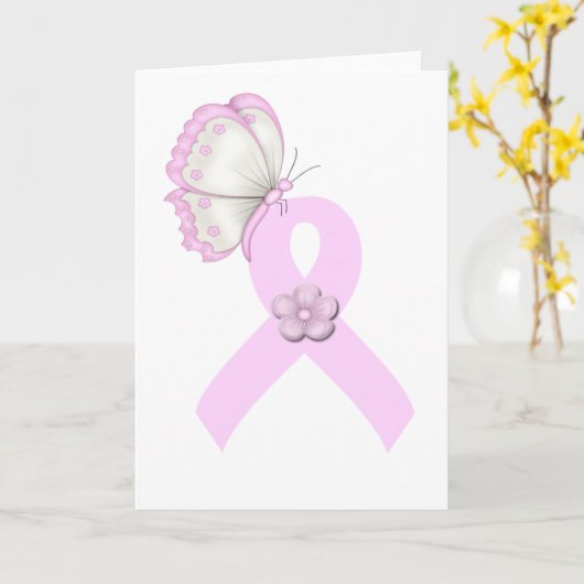 Rosa Ribbon Butterfly Karte (Gelbe Blume)