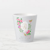 Rosa Ribbon Chic Monogram Gray Latte Tasse (Vorderseite)
