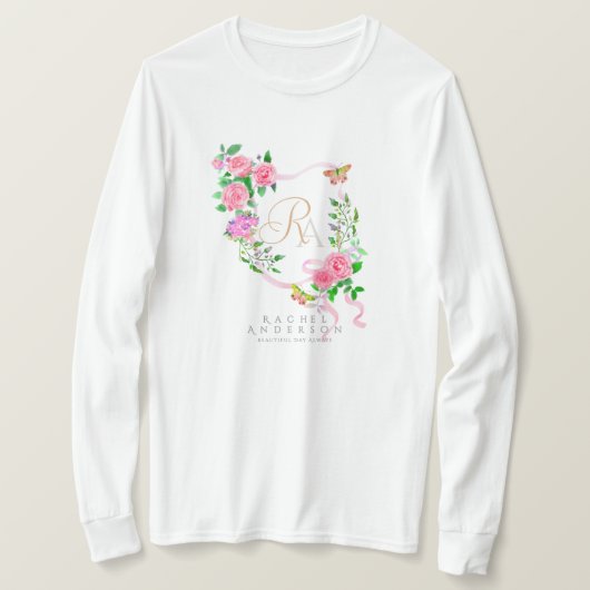 Rosa Ribbon Chic Monogram weiß T-Shirt (Design vorne)