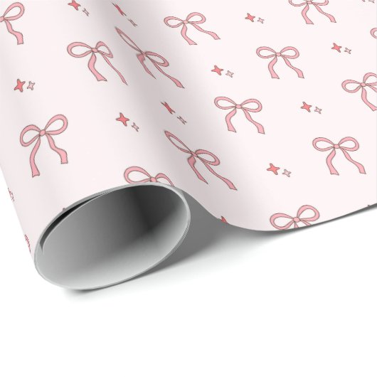 Rosa Ribbon Coquette Bow Niedliche weibliche Ästhe Geschenkpapier (Rolleneckpunkt)