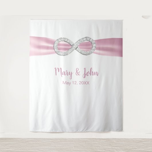 Rosa Ribbon Diamond Unendlichkeit Hochzeit Hinterg Wandteppich (Vorderseite)