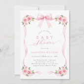 Rosa Ribbon Floral Baby Dusche Einladung (Vorderseite)