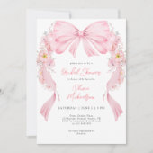 Rosa Ribbon floraler Bow Coquette Brautparty Einladung (Vorderseite)