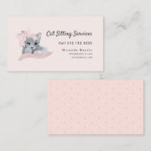 Rosa Ribbon Graue Kätzchen Sitzende Visitenkarte (Vorne/Hinten)