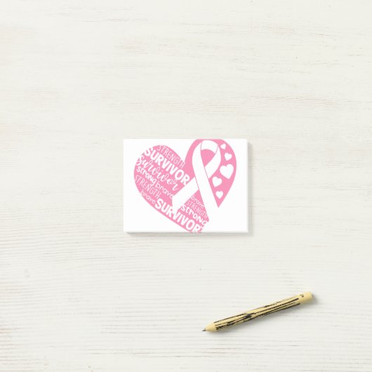 Rosa Ribbon Herz Brustkrebs Bewusstsein Geschenk Post-it Klebezettel (Auf Schreibtisch)