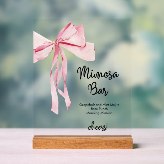 Rosa Ribbon Mimosa Bar Brautparty Acrylschild (Neutral)