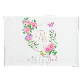 Rosa Ribbon Monogram weiß Kissenbezug