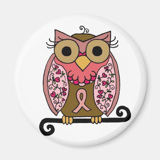 Rosa Ribbon Owl Magnet (Vorne)