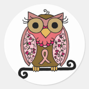 Rosa Ribbon Owl Runder Aufkleber