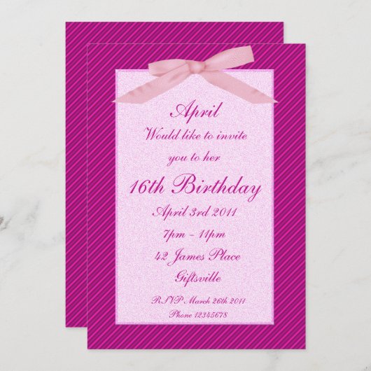 Rosa Ribbon-Party Einladung (Vorne/Hinten)