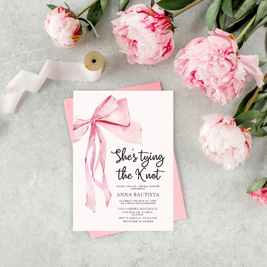 Rosa Ribbon Sie bindet das Brautparty des Knotens Einladung