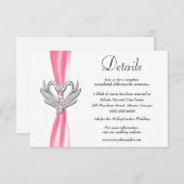 Rosa Ribbon Silberschwäne Hochzeitdetails Begleitkarte (Vorne/Hinten)