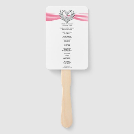 Rosa Ribbon Silver Swan Wedding Program Fans Fächer (Rückseite)