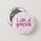 Rosa Ribbons, ich bin ein Überlebender von Brustkr Button (Vorne & Hinten)