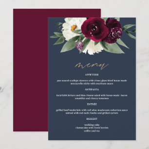 ROSA Rich Burgundy Floral Navy Blue 12x18" Menü Menükarte
