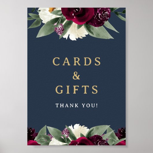ROSA Rich Burgundy Floral Navy Cards und Geschenke Poster (Vorne)