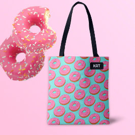 Rosa Ring Donut Toon Stil - Ihr Name / Initialen Tasche