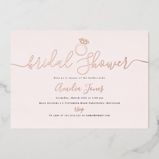Rosa Ring Rose Gold Brautparty Folieneinladung (Vorderseite)