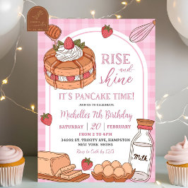 Rosa Rise und Shine Pancake Geburtstag Einladung