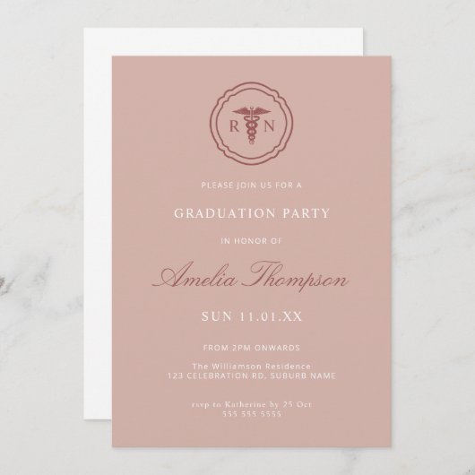 Rosa RN Grad Party Abschluss Einladung (Vorne/Hinten)