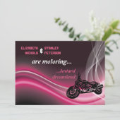 Rosa Road Biker Hochzeit Einladung (Stehend Vorderseite)