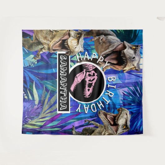 Rosa Roaring T rex Hintergrund Wandteppich (Vorderseite (Horizontal))