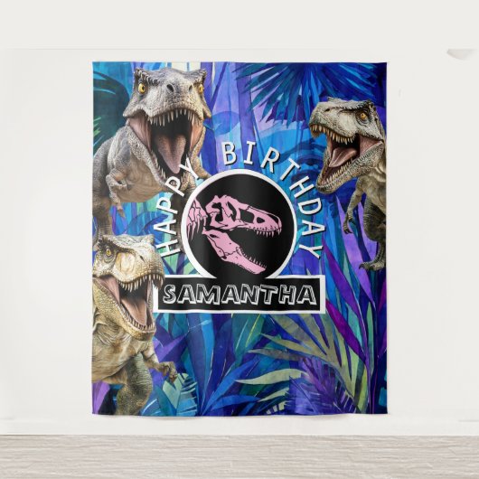 Rosa Roaring T rex Hintergrund Wandteppich (Vorderseite)