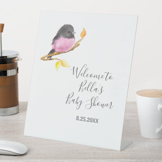 Rosa Robin Bird Baby Dusche Sockelschild (In Situ)