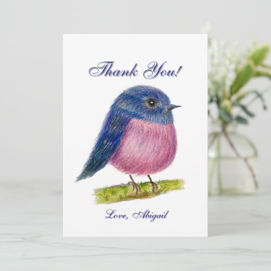 Rosa Robin Bird Flat Danke Karte (Stehend Vorderseite)
