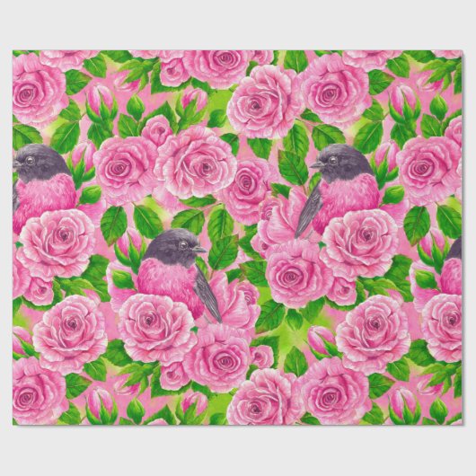 Rosa Robin und Rose Geschenkpapier (Flach)