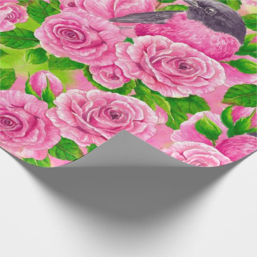 Rosa Robin und Rose Geschenkpapier (Ecke)