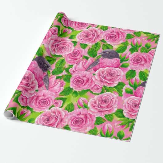 Rosa Robin und Rose Geschenkpapier (Ungerollt)