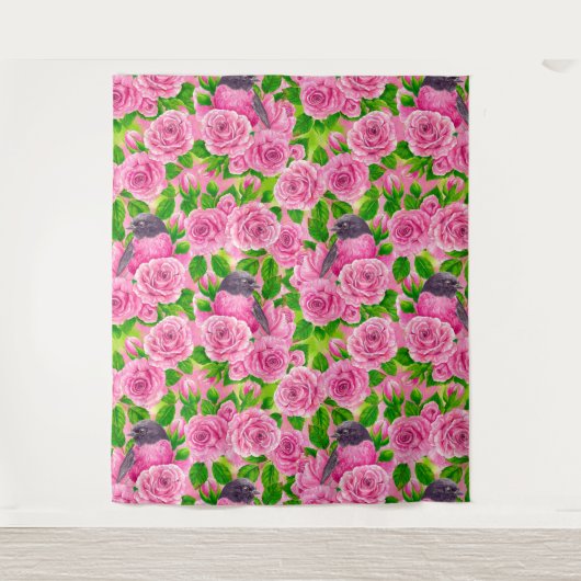 Rosa Robin und Rose Wandteppich (Vorderseite)