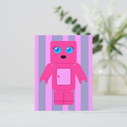 Rosa Robot Postkarte (Stehend Vorderseite)