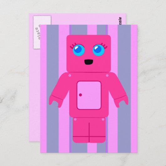 Rosa Robot Postkarte (Vorne/Hinten)