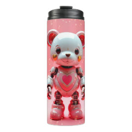 Rosa Robot-Teddybär-Valentinstags-Tumbler Thermosbecher