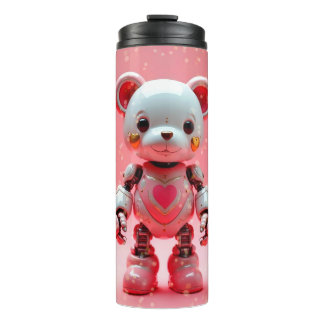 Rosa Robot-Teddybär-Valentinstags-Tumbler Thermosbecher