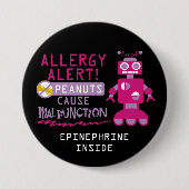 Rosa Roboter-Erdnuss-Allergie-Alarm-Mädchen Button (Vorderseite)