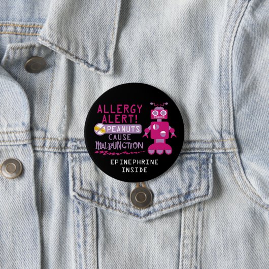 Rosa Roboter-Erdnuss-Allergie-Alarm-Mädchen Button (Beispiel)