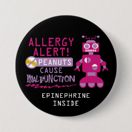 Rosa Roboter-Erdnuss-Allergie-Alarm-Mädchen Button